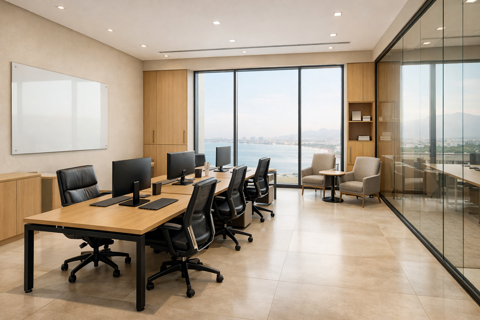 Furnished private office for small teams in Ras Al Khaimah with ergonomic desks and high-speed WiFi